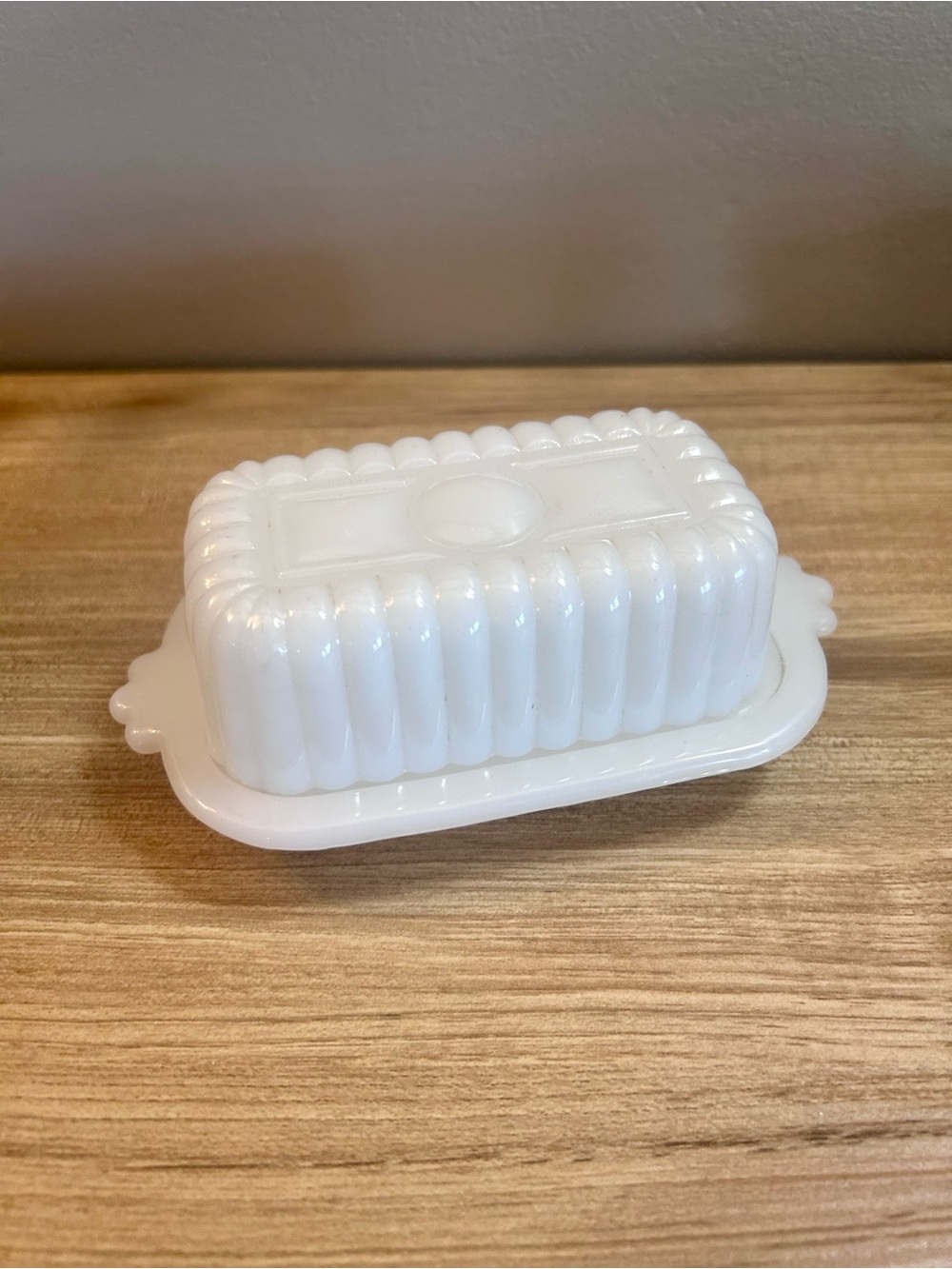 Vintage White Milk Glass Covered Butter Dish